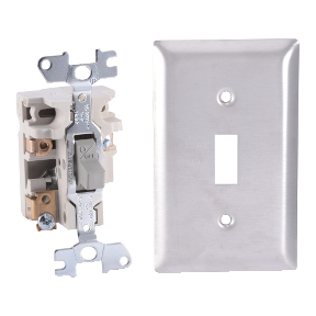 Schneider Electric Non-Reversing NEMA Manual Starter; 16A; 277VAC; 2-Pole; Toggle Operator; NEMA 1 Flush Mount; Stainless Steel Flush Plate